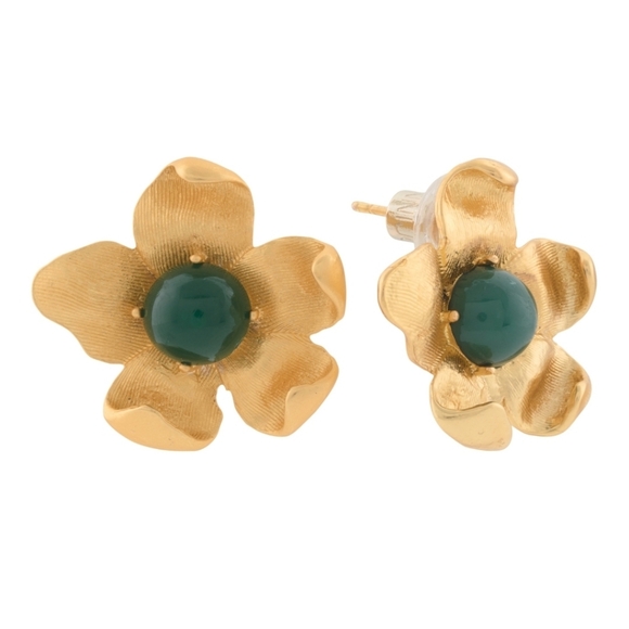 🔹️DANNIJO🔹️ Gold Luna Floral Flower Stone Centre Green Earrings - Picture 1 of 3